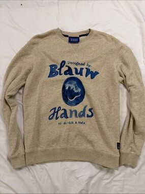 Scotch &Soda Men's Crewneck Sweatshirt - Light Heather Beige with Blue Graphic